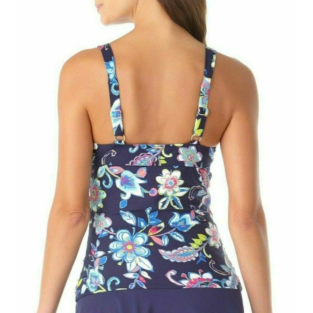 $60 Anne Cole Holiday Paisley Twist Front Tankini Top 34B/32C Multi - Picture 2 of 2